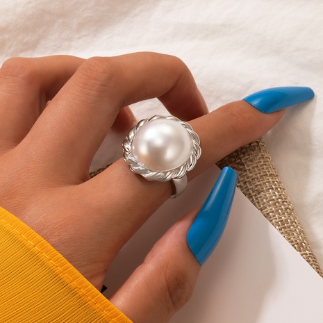 Simple style Alloy Geometric round twist Pearl Ring's discount tags