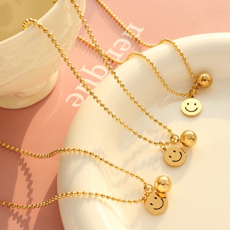 Halsband Smiley Glocke Halskette Anhänger Titan Stahl 18K Gold's discount tags