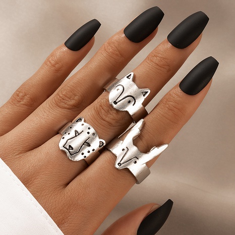 Conjunto de 3 piezas de anillo de animales de zorro Leopardo de moda Simple's discount tags