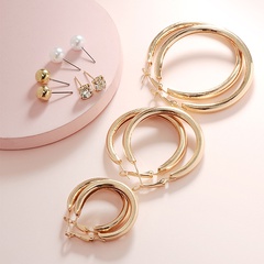 Fashion Rhinestone Pearl Circle Earrings 6 Pairs Set