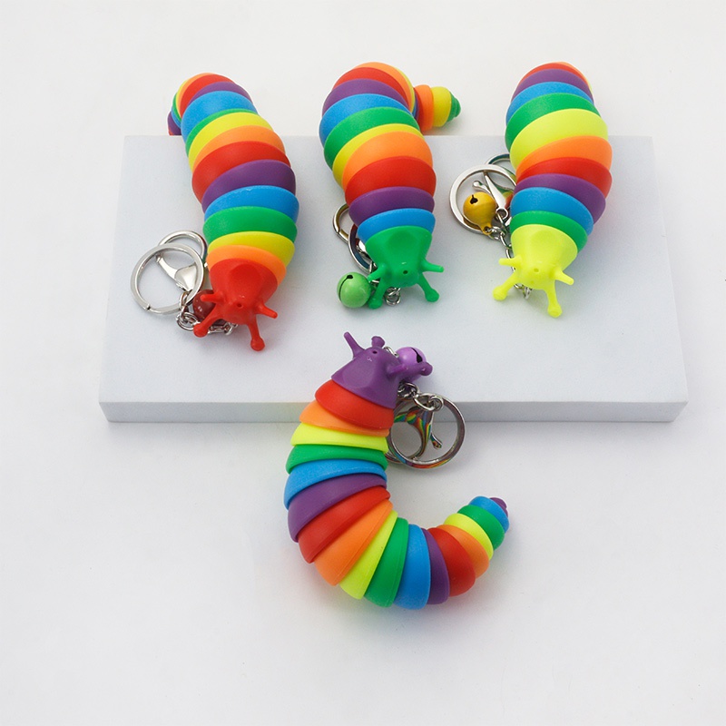 Creative Cute Colorful Peristaltic Slug Keychain Childrens Stress Relief Fun Toy