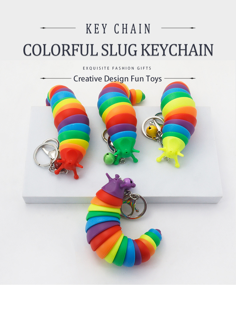 Creative Cute Colorful Peristaltic Slug Keychain Childrens Stress Relief Fun Toypicture1