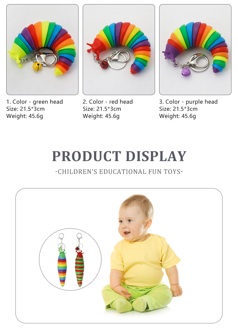 Creative Cute Colorful Peristaltic Slug Keychain Childrens Stress Relief Fun Toypicture4