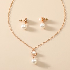 simple Rose Pearl inlaid rhinestone Pendant Necklace Earrings Suit