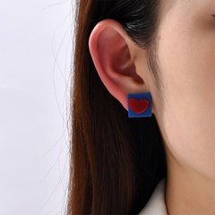Retro Contrast Color Klein Blue heart Square Stud Earrings