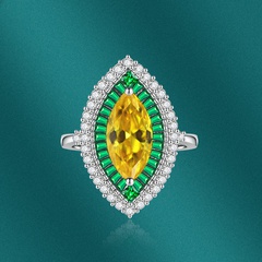Fashion Simple Retro Contrast Color Emerald  Adjustable Copper Ring