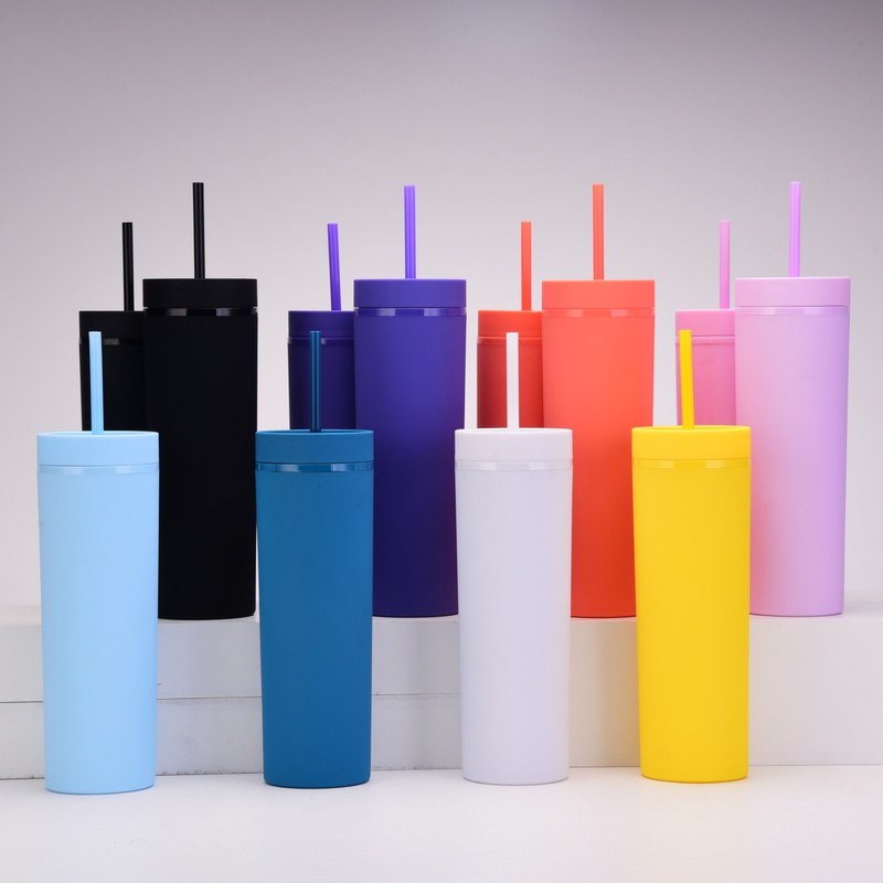 2022 neue 20 Unzen DoppelSchicht Kunststoff Tasse Einfache Gerade Stroh Tasse