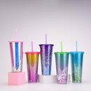 Neue Kreative Doppel Kunststoff Stroh Tasse Farbverlauf Groe Kapazitt Tassepicture11