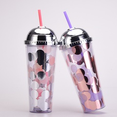 2022 New Double-Layer Plastic Cup Colorful Sequins Creative Straw Cup