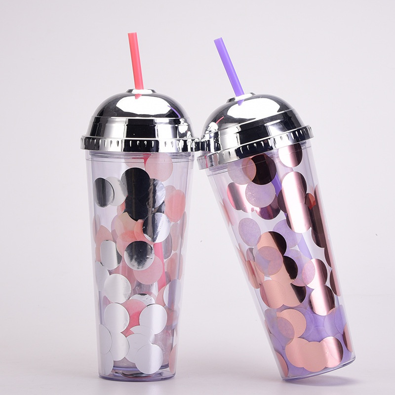 2022 neue DoppelSchicht Kunststoff Tasse Bunte Pailletten Kreative Stroh Tasse