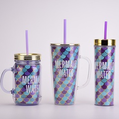 Double-Layer Letter Straw Portable Large Capacity Plastic Cup