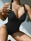 2022 nuevo traje de bao Bikini de una pieza Sexy Copa dura con cuello en V profundopicture10