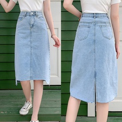 Fashion Simple Half-Length Solid Color Mid Skirt Denim Skirt