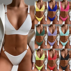 2022 New Sexy Bikini Solid Color Small Circle Triangle Swimsuit