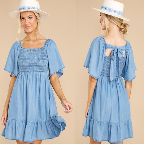 New Fashion Casual Loose Denim Short Sleeve Dress's discount tags