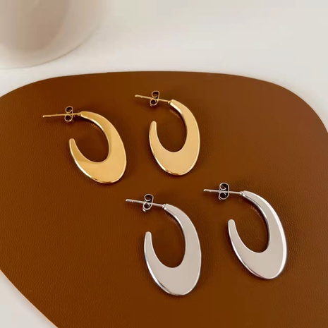 Simple C-shaped Stud Earrings for Women Irregular Stainless Steel Moon Earrings's discount tags