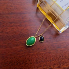 Retro Black Agate Green stainless Steel Necklace