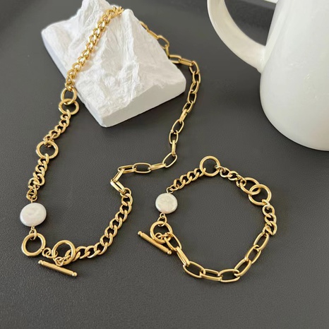 Perle Titane Acier Bracelet En Métal Or Blanc Plaqué En Gros's discount tags