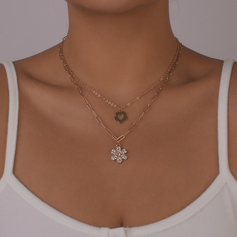 Simple Pleine Fleur Diamant Géométrique Chaîne Double-Couche Collier's discount tags