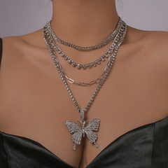 Multi-Schicht Schmetterling Volle Diamant Halskette