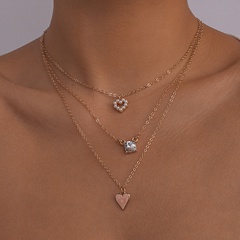 Simple Pearl Heart Drop Oil multi-layer Necklace