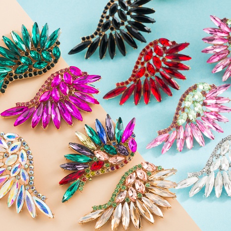 Pendientes de diamantes de imitación coloridos con alas bohemias en forma de abanico exagerados's discount tags