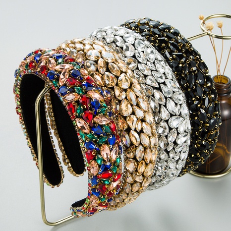 Diadema hecha a mano con borde ancho de esponja y tocado de GEMA de hineston accesorios para el cabello barrocos's discount tags