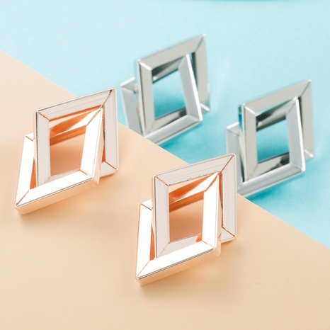 Women's Double-Layer Rhombus Gold and Silver Color Short Earrings's discount tags
