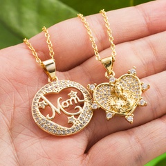 Fashion Mother's Day New Hollow Love Mom Pendant Brass Micro-Inlaid Gold-Plated Necklace