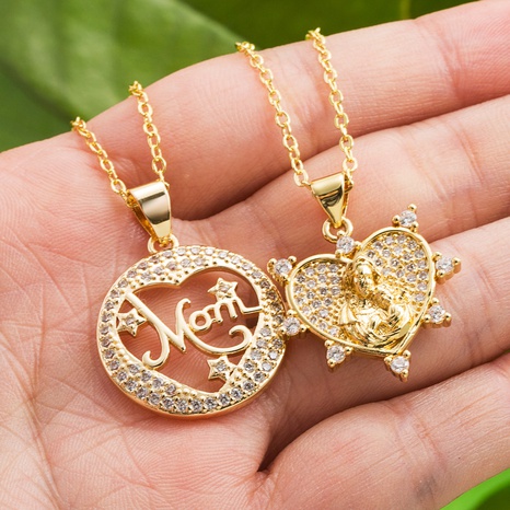 Fashion Mother's Day New Hollow Love Mom Pendant Brass Micro-Inlaid Gold-Plated Necklace's discount tags