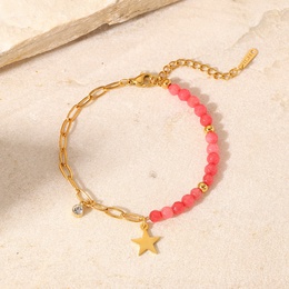 Fashion Red Stone Star Pendant Cross Chain 18K Gold Stainless Steel Bracelet Ornament Womenpicture11