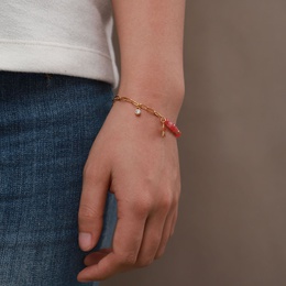 Fashion Red Stone Star Pendant Cross Chain 18K Gold Stainless Steel Bracelet Ornament Womenpicture9