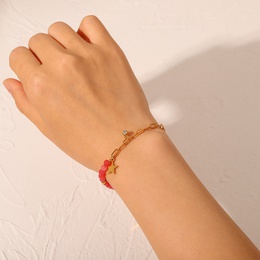 Fashion Red Stone Star Pendant Cross Chain 18K Gold Stainless Steel Bracelet Ornament Womenpicture8