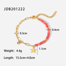 Fashion Red Stone Star Pendant Cross Chain 18K Gold Stainless Steel Bracelet Ornament Womenpicture12