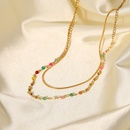 Fashion Colorful Stone Beads 18K Gold Stainless Steel Ball Bead Snake Chain Double Layer Titanium Steel Necklacepicture8