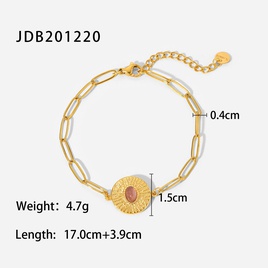 Fashion New 18K GoldPlated Round Brand Inlaid Oval Stone Cross Chain Stainless Steel Bracelet Womenpicture12