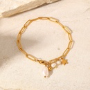 Fashion 18K Gold Plated Star Pearl Tassel Pendant Cross Chain Stainless Steel Bracelet Womenpicture11