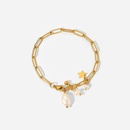 Fashion 18K Gold Plated Star Pearl Tassel Pendant Cross Chain Stainless Steel Bracelet Womenpicture9