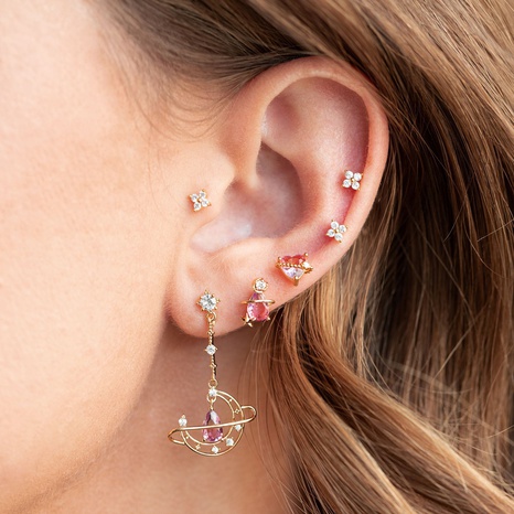 Water Drop Zircon Stud Earrings 18K Real Gold Non-Fading Star Moon ear studs's discount tags