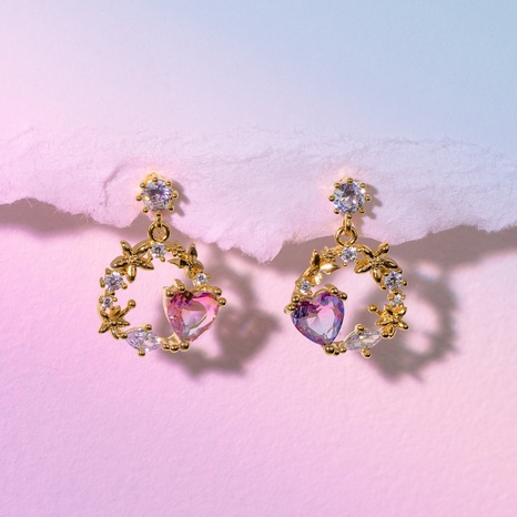 Pink Heart Stud Earring Micro Inlaid Zircon Exquisite Heart-Shaped Ear studs's discount tags