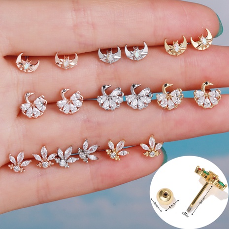 Piercing Jewelry 18K Real Gold Color Retaining Micro Zircon-Encrusted Stud Earring's discount tags