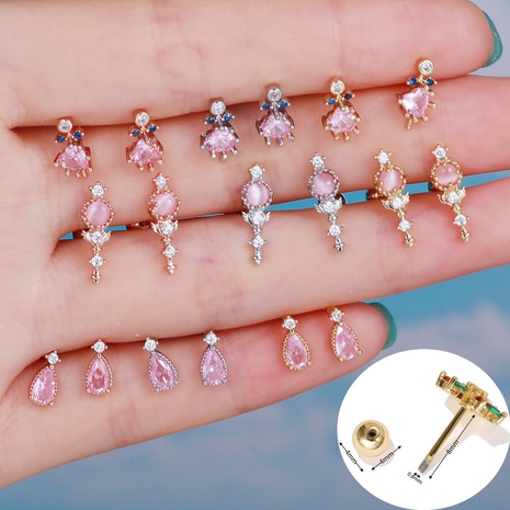 Japanese and Korean Style Exquisite Pink Peach Heart Ear Bone Stud Stainless Steel Rod Piercing Twist Ball Ear Studs Cross-Border Hot Selling Earrings's discount tags