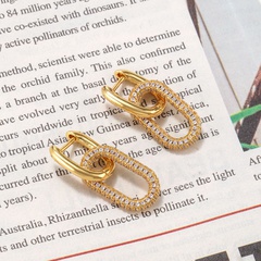 18K Gold Zircon Earrings Geometric Rectangular Ear Clips Single