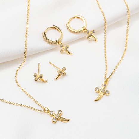 Hip Hop Cross 18K Gold-plated Earrings Necklace set Wholesale's discount tags