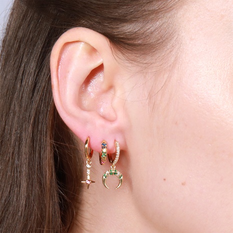 Micro Inlaid Zircon Star Moon Ear Clip Three-Piece Earring set's discount tags