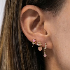 Pink Oil Drop Heart Stud Earrings 18K Gold Non-Fading Earring Heart-Shaped Ear stud