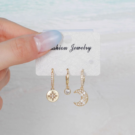 Fashion Geometric Star Zircon Pearl Earrings Three-Piece Set Earring Accessories's discount tags