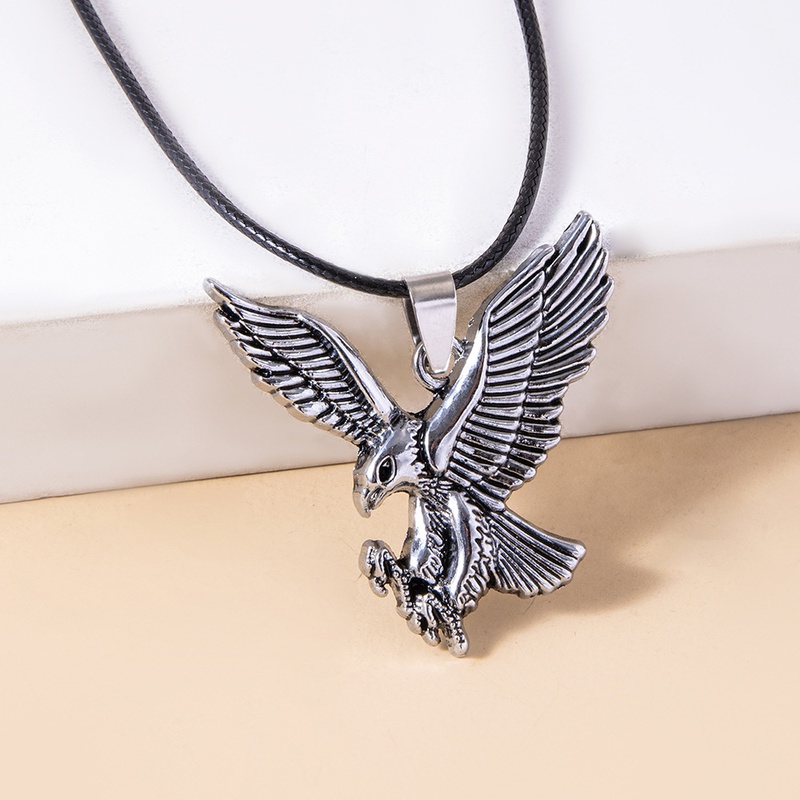 Vintage Mens Wings Eagle Leather Rope Pendant Necklace