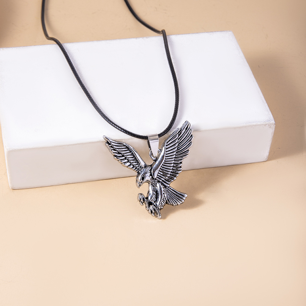 Vintage Mens Wings Eagle Leather Rope Pendant Necklacepicture3