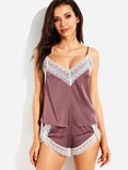 Moda pijama de Color slido conjunto de dos piezas seductor encaje ropa de casapicture22